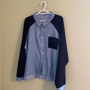 5/$25 Shein blouse button down denim blue black sleeves 100% rayon size 4x